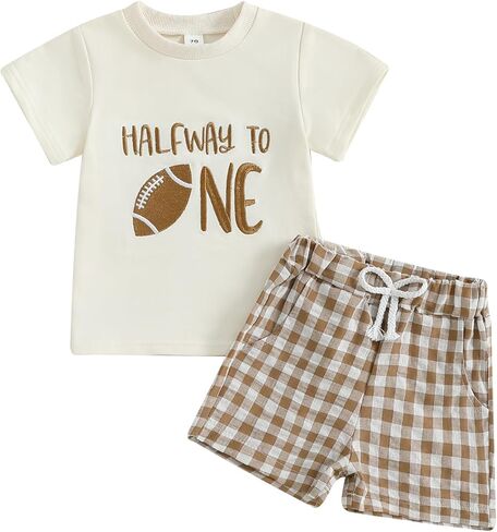 Bagilaanoe Football Half Birthday Outfit Baby Boy Halfly to T-shirt shore sere t-shirt and shorts cake smash outfit in Saudi Arabia