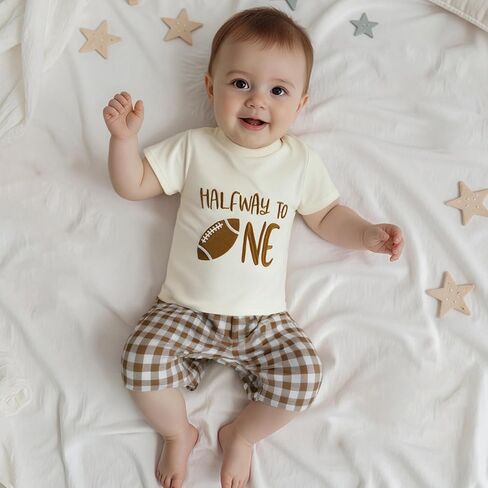 Bagilaanoe Football Half Birthday Outfit Baby Boy Halfly to T-shirt shore sere t-shirt and shorts cake smash outfit in Saudi Arabia