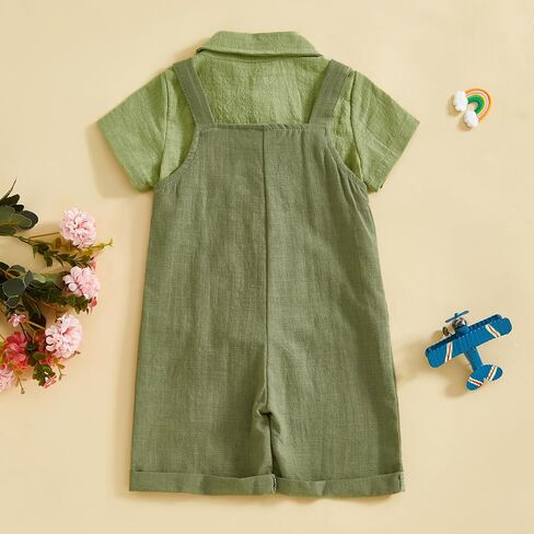 Toddler Baby Boy Summer Clothes Linen Cotton Short Sleeve Button Down Shirt with Loose Fit Overalls Shorts 2Pcs Outfits in Saudi Arabia