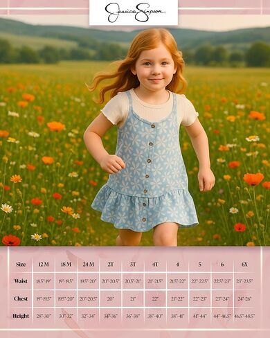 Jessica Simpson Baby Girl Dress - 3 Piece Summer Dress with T-Shirt Underneath and Matching Scrunchie for Toddler Girls in Saudi Arabia