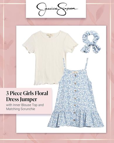 Jessica Simpson Baby Girl Dress - 3 Piece Summer Dress with T-Shirt Underneath and Matching Scrunchie for Toddler Girls in Saudi Arabia