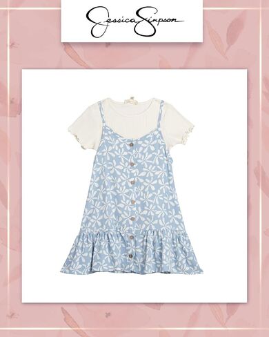 Jessica Simpson Baby Girl Dress - 3 Piece Summer Dress with T-Shirt Underneath and Matching Scrunchie for Toddler Girls in Saudi Arabia