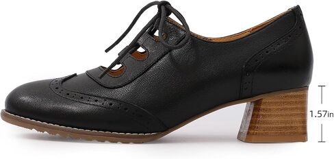 Mona flying Women's Wingtip Oxfords Chunky Heel Lace up Dress Pumps Perforated Round Toe 4cm Mid Heel Leather Shoes for Ladies in Saudi Arabia