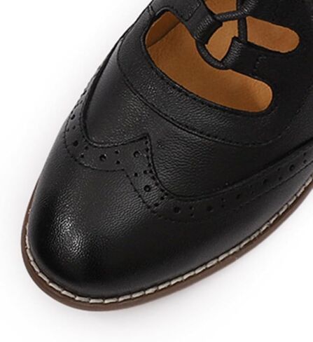 Mona flying Women's Wingtip Oxfords Chunky Heel Lace up Dress Pumps Perforated Round Toe 4cm Mid Heel Leather Shoes for Ladies in Saudi Arabia