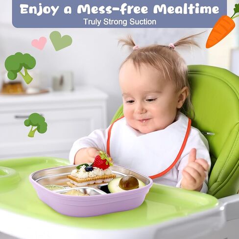 Geiserailie Square Stainless Steel Toddler Plates with Suction – 7.68" Divided Plates with Removable BPA-Free Silicone Sleeves, Unbreakable Baby Feeding Dishes Set of 4(Blue,Green,Beige,Gray) in Saudi Arabia
