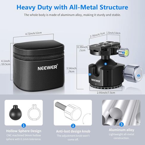 NEWER LOW PLEFT DSLR Camera Ball Head ، 54 مم جميع المعادن رأس الكاميرا الحاكمة رأس ترايبود مع لوحة سريعة 1/4 بوصة للكاميرا/كاميرا الفيديو DSLR ، ترايبود ، أحادي ، شريط التمرير ، حمولة كحد أقصى 77 رطل/35 كجم in Kuwait