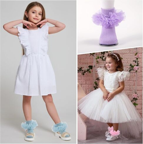 Grils Grils Gocks Toddler Fluffy كشكش 4 طبقات الدانتيل الجوارب جوارب جوارب توتو الكفة in Kuwait
