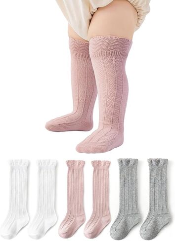 Zando Baby Knee High Socks 6-Pack, Preemie Infant Newborn Toddler Long Socks with Ruffles Girls Stockings 0-3T in Saudi Arabia