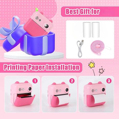 Kids Camera Instant Print，Suitable for Birthdays for Children Aged 3-10，1080P HD Digital Child Printable Camera，Portable Toys for Kids in Saudi Arabia