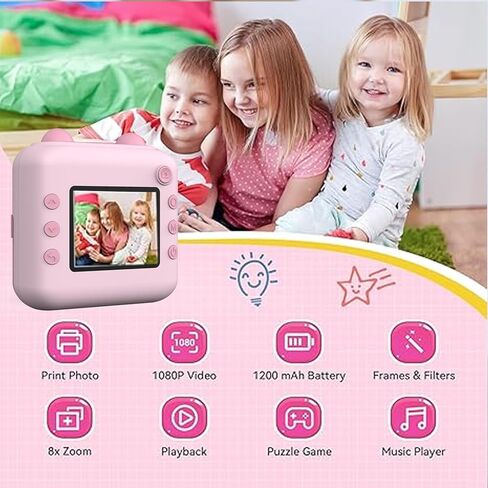 Kids Camera Instant Print，Suitable for Birthdays for Children Aged 3-10，1080P HD Digital Child Printable Camera，Portable Toys for Kids in Saudi Arabia