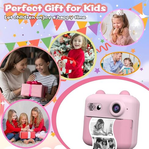 Kids Camera Instant Print，Suitable for Birthdays for Children Aged 3-10，1080P HD Digital Child Printable Camera，Portable Toys for Kids in Saudi Arabia