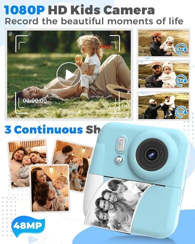 Kids Camera Instant Print，Suitable for Birthdays for Children Aged 3-10，1080P HD Digital Child Printable Camera，Portable Toys for Kids in Saudi Arabia