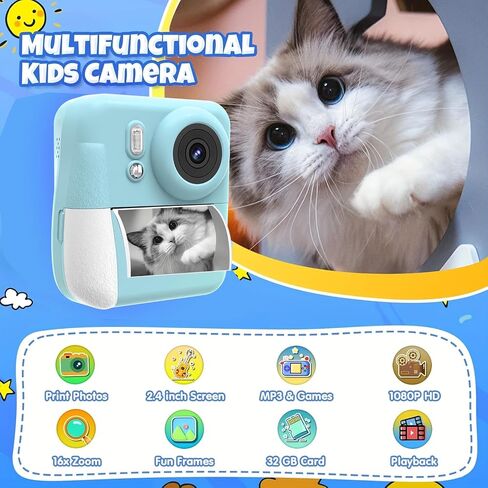 Kids Camera Instant Print，Suitable for Birthdays for Children Aged 3-10，1080P HD Digital Child Printable Camera，Portable Toys for Kids in Saudi Arabia