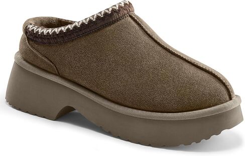 Platform Clogs for Women Cozy Suede Wedge Slippers with Warm Fur Lined Slip on Shoes Outdoor Indoor House in Saudi Arabia