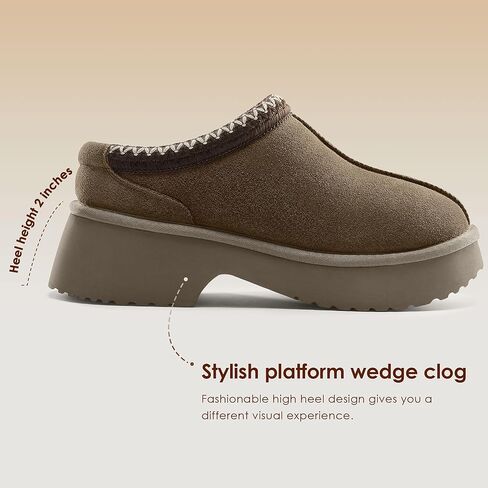 Platform Clogs for Women Cozy Suede Wedge Slippers with Warm Fur Lined Slip on Shoes Outdoor Indoor House in Saudi Arabia