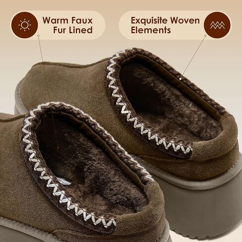 Platform Clogs for Women Cozy Suede Wedge Slippers with Warm Fur Lined Slip on Shoes Outdoor Indoor House in Saudi Arabia