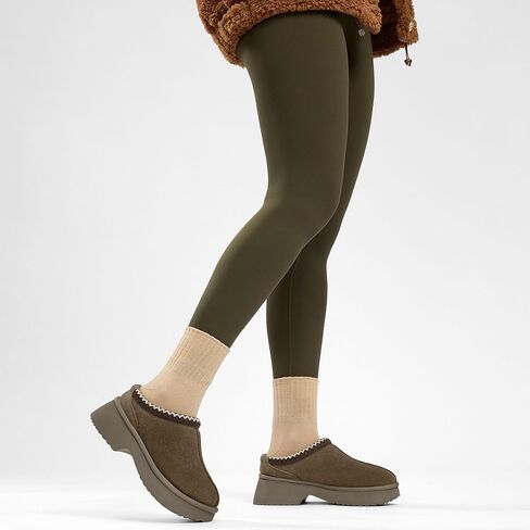 Platform Clogs for Women Cozy Suede Wedge Slippers with Warm Fur Lined Slip on Shoes Outdoor Indoor House in Saudi Arabia