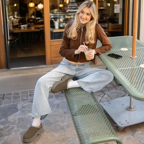 Platform Clogs for Women Cozy Suede Wedge Slippers with Warm Fur Lined Slip on Shoes Outdoor Indoor House in Saudi Arabia