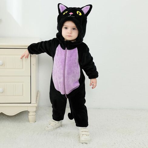 Toddler Baby Black Cat Halloween Animal Jumpsuit Long Sleeve Hooded Zipper Snowsuit Infant Warm Fall Winter Clothes in Saudi Arabia