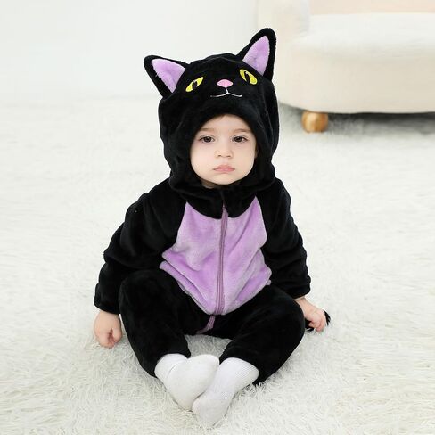 Toddler Baby Black Cat Halloween Animal Jumpsuit Long Sleeve Hooded Zipper Snowsuit Infant Warm Fall Winter Clothes in Saudi Arabia