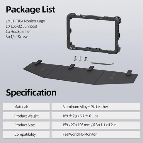 Nitze Cage لـ FeelWorld H5 Monitor ، مع Sunhood Pu Leather و Sair في حلف الناتو المدمج-JT-F10B in Saudi Arabia