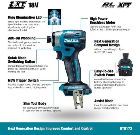 Makita DTD173Z 18V Li-ion Brushless LXT Impact Driver, Batteries and Charger Not Included in Saudi Arabia