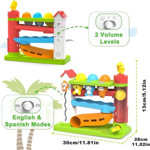 Toddler Musical Toys for 1+ Years Old Boy,Motor Skills Developmental Baby Toy 12-18 Months,Bilingual Toddler Learning Ball Drop Toy， Birthday Gift Toys for 1 2 Year Old Boys & Girls(Green) in Saudi Arabia