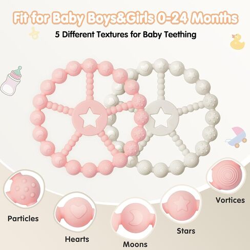 ألعاب تسنين الأطفال من 0 إلى 6 أشهر-ألعاب Loviomad Ring Teether Baby ، أساسيات الأطفال حديثي الولادة ، ألعاب تسوية السيليكون من فئة الطعام للأطفال من 6 إلى 12 شهرًا ، هدايا دش التسنين (فتاة/فتى) in Saudi Arabia