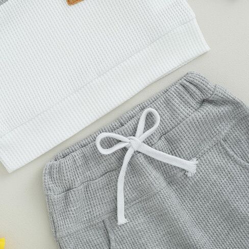 Kupretty Toddler Baby Boy Fall Winter Clothes Color Block Waffle Outfit Long Sleeve Sweatshirt Pullover Tops + Joggers Pants in Saudi Arabia