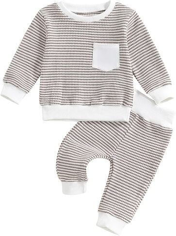 Kupretty Toddler Baby Boy Fall Winter Colling Block WAFFLE WAFFLE WAFFLE TOPS SWETSHIRT TOPS + PANTS JOGGERS in Kuwait