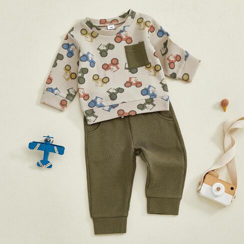 Toddler Baby Boy Fall Clothes Waffle outfit Long Sleeve Top Jogger Pant Set in Saudi Arabia