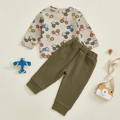 Toddler Baby Boy Fall Clothes Waffle outfit Long Sleeve Top Jogger Pant Set in Saudi Arabia