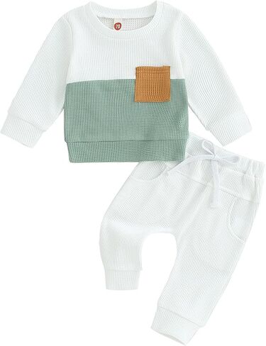 Kupretty Toddler Baby Boy Fall Winter Colling Block WAFFLE WAFFLE WAFFLE TOPS SWETSHIRT TOPS + PANTS JOGGERS in Saudi Arabia