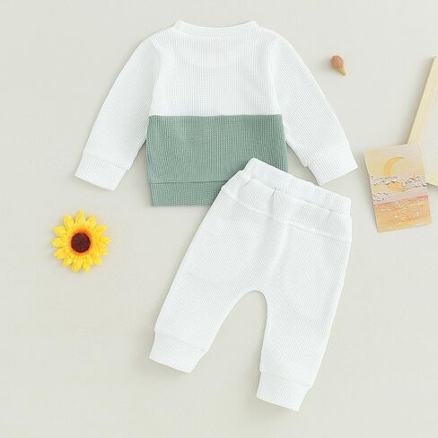 Kupretty Toddler Baby Boy Fall Winter Colling Block WAFFLE WAFFLE WAFFLE TOPS SWETSHIRT TOPS + PANTS JOGGERS in Saudi Arabia
