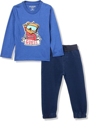 GUESS baby-boys Baby Boy Long Sleeve T-shirt and Knit Denim Pant Set in Saudi Arabia