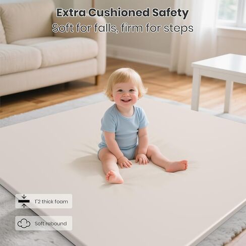 Baby Play Mats for Floor, 50x50 Extra Thick & Super Soft Baby Mat for Floor, Toddlers & Baby Play Mat, Waterproof Non-slip Play mat, Stylish Breathable Easy to Clean Playmat - Brown in Saudi Arabia