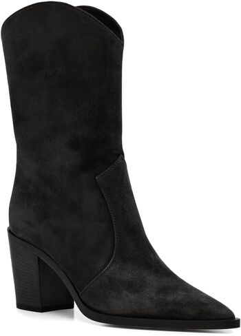 Coutgo Womens Cowboy Mid Calf Boots Block Heel Pointed Toe Suede Western Cowgirl Boots in Saudi Arabia