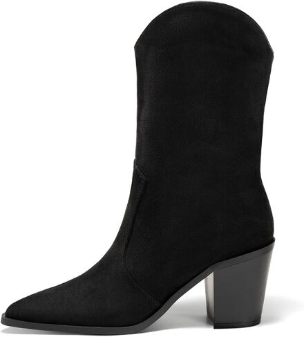 Coutgo Womens Cowboy Mid Calf Boots Block Heel Pointed Toe Suede Western Cowgirl Boots in Saudi Arabia