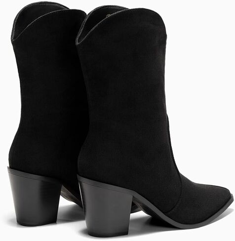 Coutgo Womens Cowboy Mid Calf Boots Block Heel Pointed Toe Suede Western Cowgirl Boots in Saudi Arabia