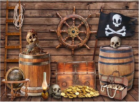 8x6FT Halloween Pirate Ship Backdrop Nautical Treasure Jewelry Party Banner Decorations Adventure Birthday Photography Background Photo Booth Prop in Saudi Arabia