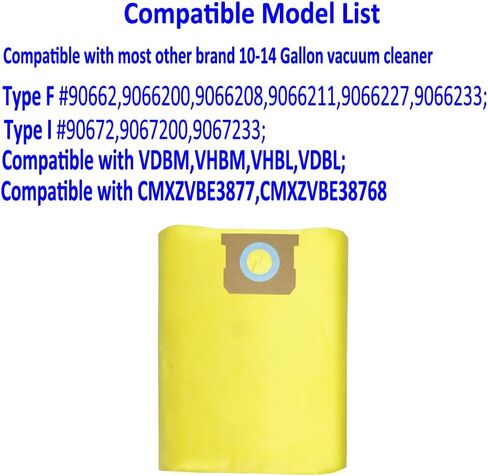 7 حزم 15-22 جالون VF2008 النوع G 90663 Type J 90673 أصفر (طبقات مزدوجة) حقائب مرشح مجموعة الغبار مناسبة للمتجر فاكت فاكت/جاف فاخرة مناسبة للحرفي CMXZVBE38769 ، CMXZVBE3877222 in Kuwait
