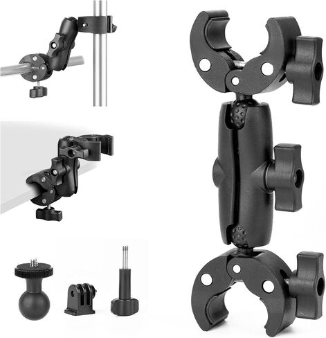 Double Clamp Mount Umbrella Holder Camera Pole Bracket for Stroller Wheelchair Monitor Magic Socket Arm Desk Photo Studio Light Stand Photography Reflector Flag Cross Bar Accessories in Saudi Arabia
