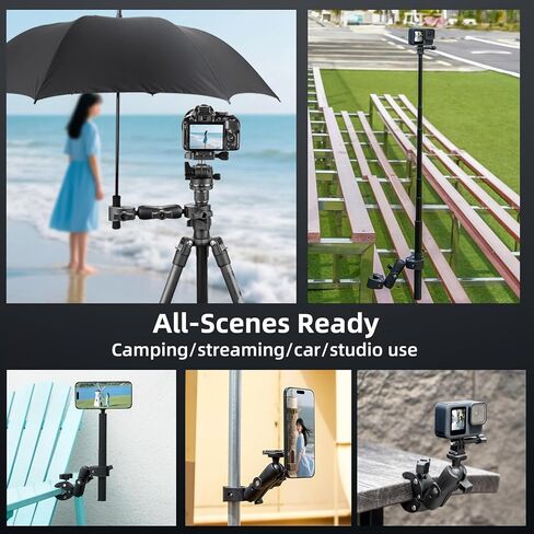 Double Clamp Mount Umbrella Holder Camera Pole Bracket for Stroller Wheelchair Monitor Magic Socket Arm Desk Photo Studio Light Stand Photography Reflector Flag Cross Bar Accessories in Saudi Arabia