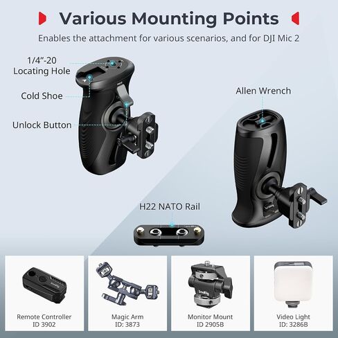 SMALLRIG Push-Button Rotating Side Handle with 1/4"-20 Screws, for Left and Right Hand, 360° Rotatable Side Handle with Anti-Slip Silicone, Max. Load 15Kg in Saudi Arabia