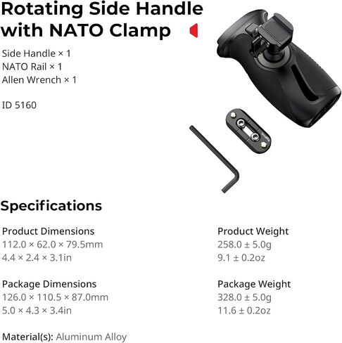 SMALLRIG Push-Button Rotating Side Handle with 1/4"-20 Screws, for Left and Right Hand, 360° Rotatable Side Handle with Anti-Slip Silicone, Max. Load 15Kg in Saudi Arabia