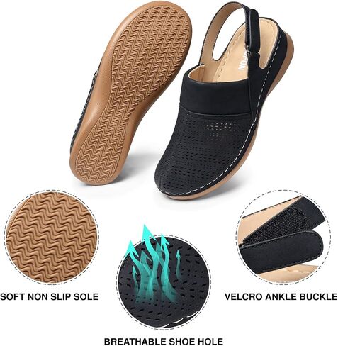 TEMOFON Shoes for Women Clogs Sandals: Comfortable Closed Toe Wedge Shoes Sling-Back Walking Mules with Arch Support in Saudi Arabia