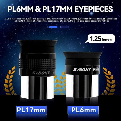 SVBONY SV135 1.25" Zoom Eyepiece, Zoom 7 to 21mm Telescope Eyepiece 5 Element 3 Group Bundle with SV233 7PCS Telescope Accessory Kit, 2 Plossl Eyepieces, 3 Filters, for Astronomical Observations in Saudi Arabia