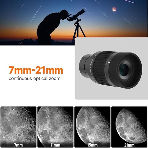 SVBONY SV135 1.25" Zoom Eyepiece, Zoom 7 to 21mm Telescope Eyepiece 5 Element 3 Group Bundle with SV233 7PCS Telescope Accessory Kit, 2 Plossl Eyepieces, 3 Filters, for Astronomical Observations in Saudi Arabia