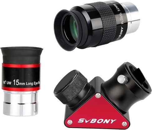 SVBONY Telescopes Eyepiece 15mm 68 Degree Ultra Wide Angle Bundle with SV131 Eyepiece 32mm 1.25 Inch Plossl Telescope Eyepiece SV188P Dielectric Mirror Star Diagonal in Saudi Arabia