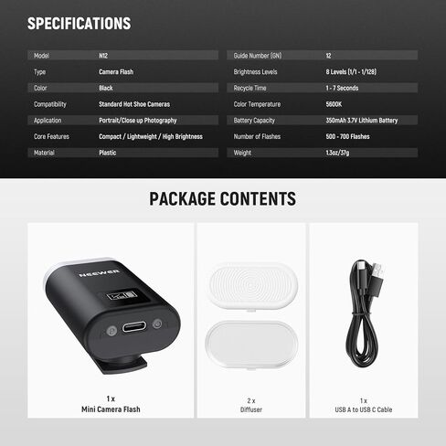 Neewer Basics Mini Camera Flash ، ضوء املأ 5600K مع شاشة LCD ، متوافق مع Canon Fujifilm Sony Nikon DSLR Cameras القياسية الحذاء الساخنة لاستوديوهات الصور الفوتوغرافية الإضاءة ، N12 in Saudi Arabia